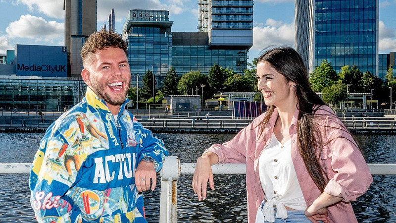 New Radio One afternoon hosts McCullogh and Hawkesworth at Media City UK. Courtesy BBC.
