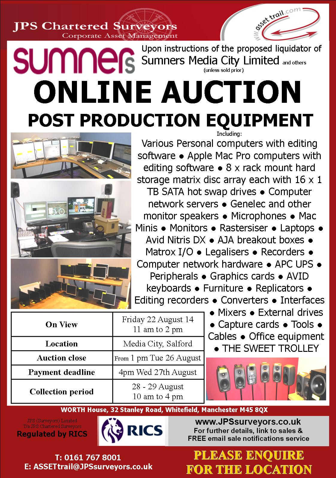 liquidators to sell off sumners post production kit at auction liquidators flyer