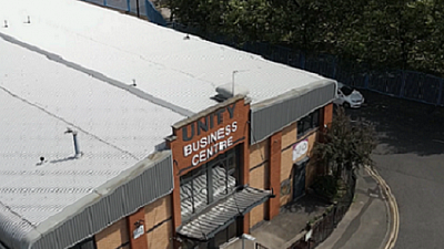 Unity Business Centre filmed from a drone camera