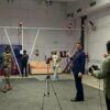 Andy Burnham on the set of a fight scene