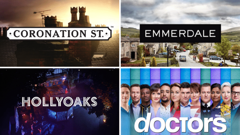 Title cards for Hollyoaks, Coronation Street, Emmerdale and Doctors