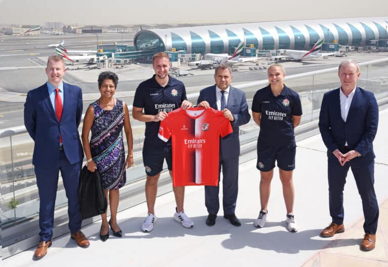 Lancashire Cricket Club and Emirates.