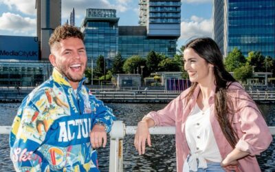 New Radio One afternoon hosts McCullogh and Hawkesworth at Media City UK. Courtesy BBC.