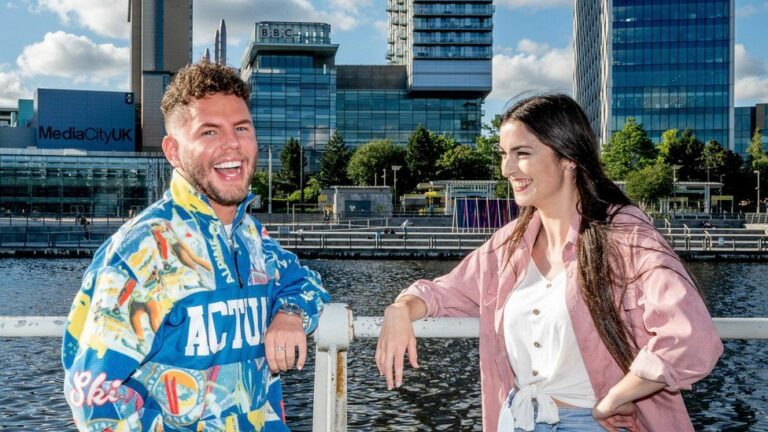 New Radio One afternoon hosts McCullogh and Hawkesworth at Media City UK. Courtesy BBC.