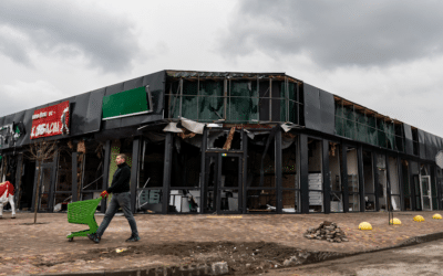 Destruction in Makariv, Ukraine