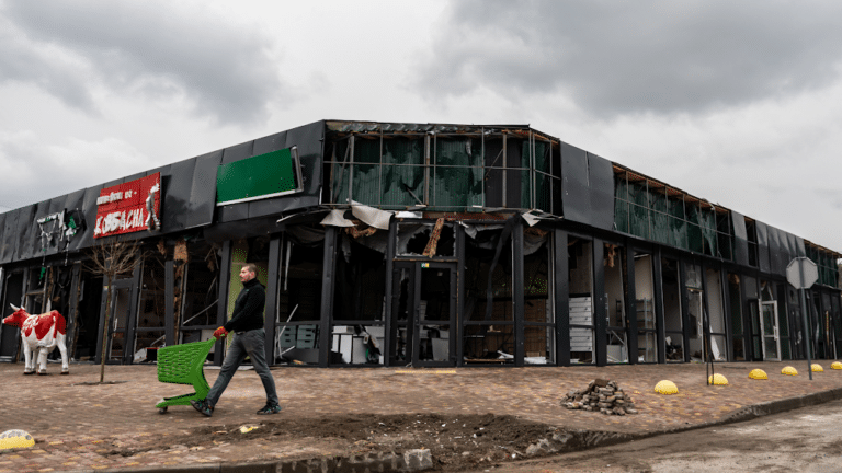 Destruction in Makariv, Ukraine