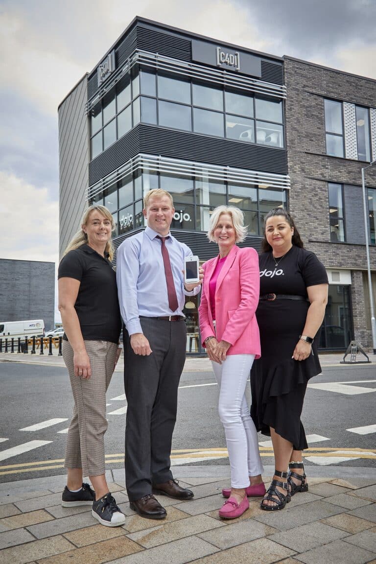 l-r: Dojo’s workplace experience manager Liz Briggs, developer Wykeland's John Gouldthorp, Dojo head of customer service Meg Darling, and Commercial Support Manager Ashleigh Sainsbury