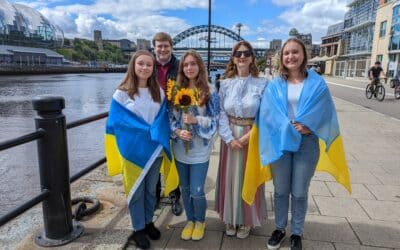 Choir of Ukrainian Newcastle residents at the quayside
