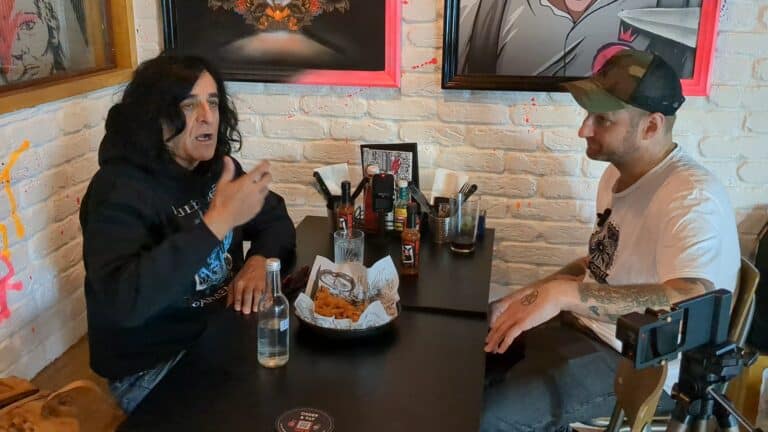 Killing Joke frontman Jaz Coleman (left) talks hot sauce with Foodinati's George Miller