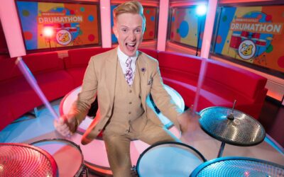 Owain Wyn Evans at his record-breaking drum stool