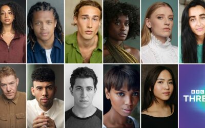 Top row L-R: Siena Kelly (Domino Day), Percelle Ascott (Leon), Sam Howard Sneyd (Silas), Babirye Bukilwa (Sammie), Poppy Lee Friar (Geri), Maimuna Memon (Verdita). Bottom row L-R: Kris Hitchen (Cal), Christopher Jeffers (Mike), Jonah Rzeskiewicz (Jason),