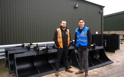 Josh Sprakes of Rhinox with Mike Ellis of 43 Clicks North at Rhinox headquarters in East Yorkshire.