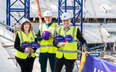 Theresa Grant, interim CEO of Liverpool CC, Jordan Pickford and Liverpool mayor Steve Rotheram celeb