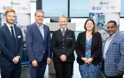 The Merseyside Cyber Security Programme launch, including (centre three, l-r) Steve Rotheram, CC Serena Kennedy and Commissioner Emily Spurrell.