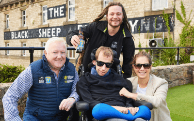 From left – Phil Hawthorne, Senior Brewer Alex, Rob Burrow, Lindsey Burrow