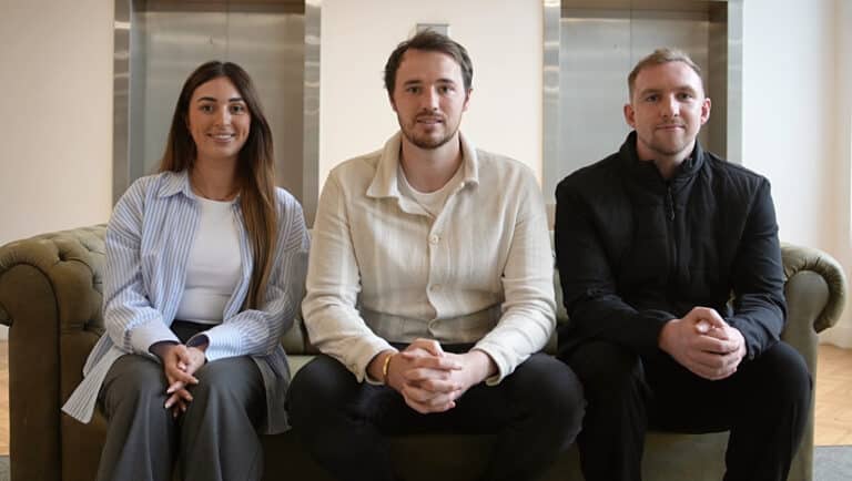 Dominic McGregor (centre) with Flowd founders Ashleigh Holmes and Mitch Clayton