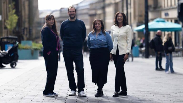 Images show: (l-r): Lynsey Robinson, director of DigitalCity, James Bunting, Chair of the Dynamo North East Advisory Board, Fay Cooper, Chief Product Officer at Scrumconnect Consulting and Taya Reynolds, Chief Technology Officer at Hays Travel.