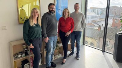 Caption (from left to right): Karen Snape: The Lab’s Innovation and People Leader, Malcolm Clifford – The Lab’s Technology and Strategy Leader, Dr. Catherine Kelly: The Lab’s Chief Data Scientist and Joe Crawforth: The Lab’s AI Research and Development Leader.